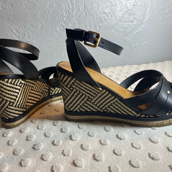 GH.Bass & Co. Black Ankle Strap Woven Wedge Sandle - Picture 11 of 16